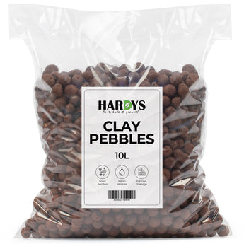 Bag of Hardys Clay Pebbles in clear packaging with a label on a white background