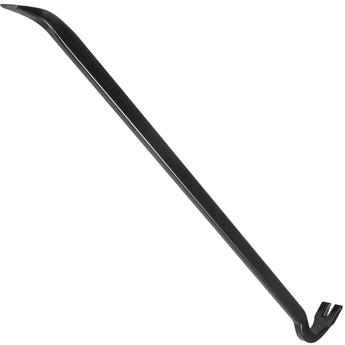 Black metal long handle crowbar on a white background