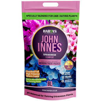 Hardy's John Innes Ericaceous Compost packaging with floral design