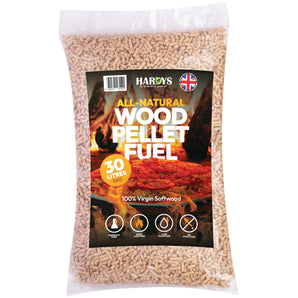 Bag of Hardys all-natural wood pellet fuel on a white background