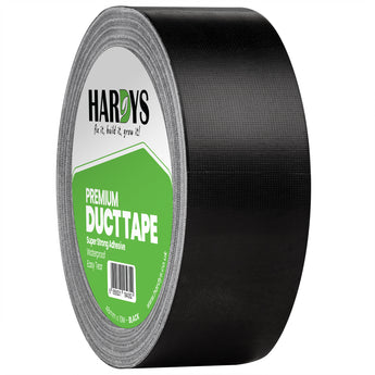 Roll of black duct tape with Hardys branding on a white background