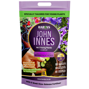 John Innes number 1 compost package with purple and green design on a white background