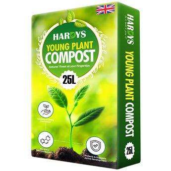 Bag of Hardys John Innes 1 Young Plant Compost with green and yellow design on a white background