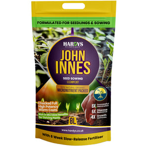 John Innes seed sowing compost package with Hardy's branding on a white background