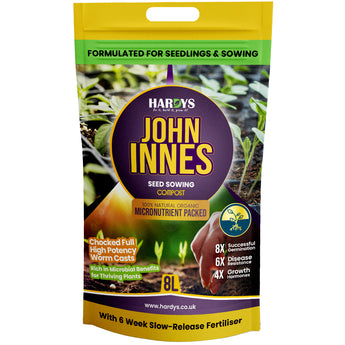 John Innes seed sowing compost package with Hardy's branding on a white background
