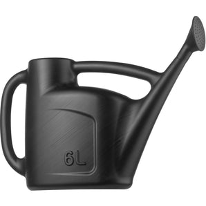 Black watering can with '6L' embossed on the side on a white background.