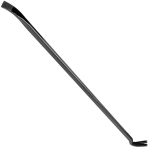 Long black metal crowbar on a white background