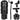 Black water butt with various  components alongside it, including a large cylindrical tank, various connectors, and a flexible hose on a white background.