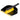 Black dustpan with a yellow bristle hand brush on a white background