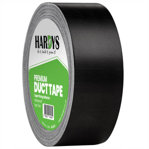 Roll of black duct tape with Hardys branding on a white background