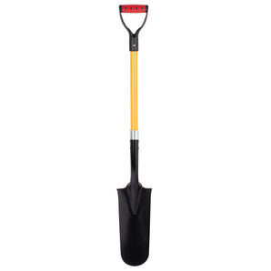 Black shovel with a yellow handle on a white background